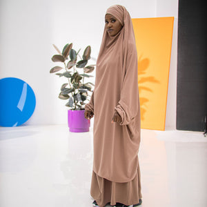 Khimar Set mit Rock in Camel Schwarz Taupe