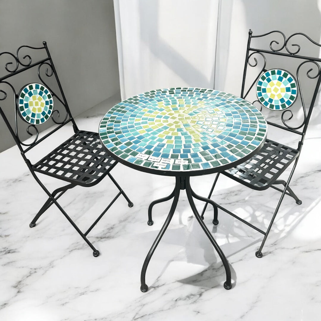 3 teiliges marokkanisches Tischset mit Mosaiktisch und 2 Stühlen