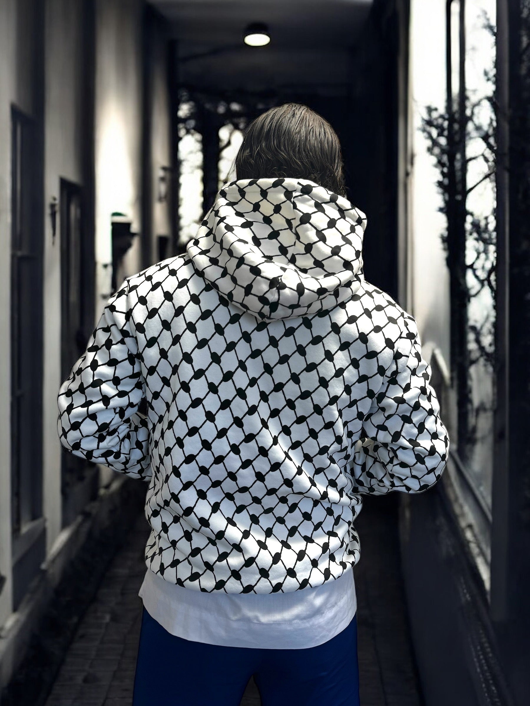 Kufiya Muster Hoodie gefuettert aus 100 Prozent Baumwolle