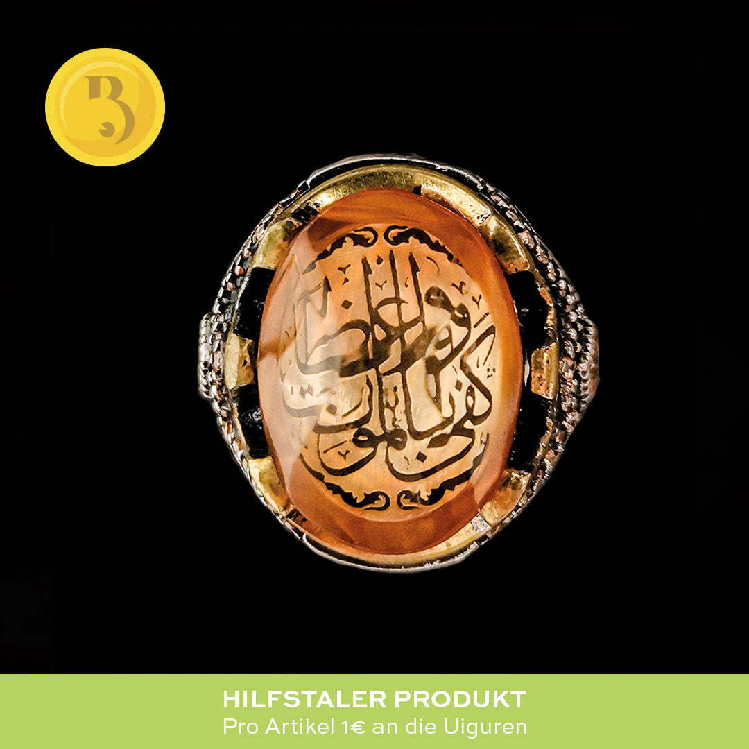 Handgefertigter 925 Silberring mit Kalligrafie und Zirkonia