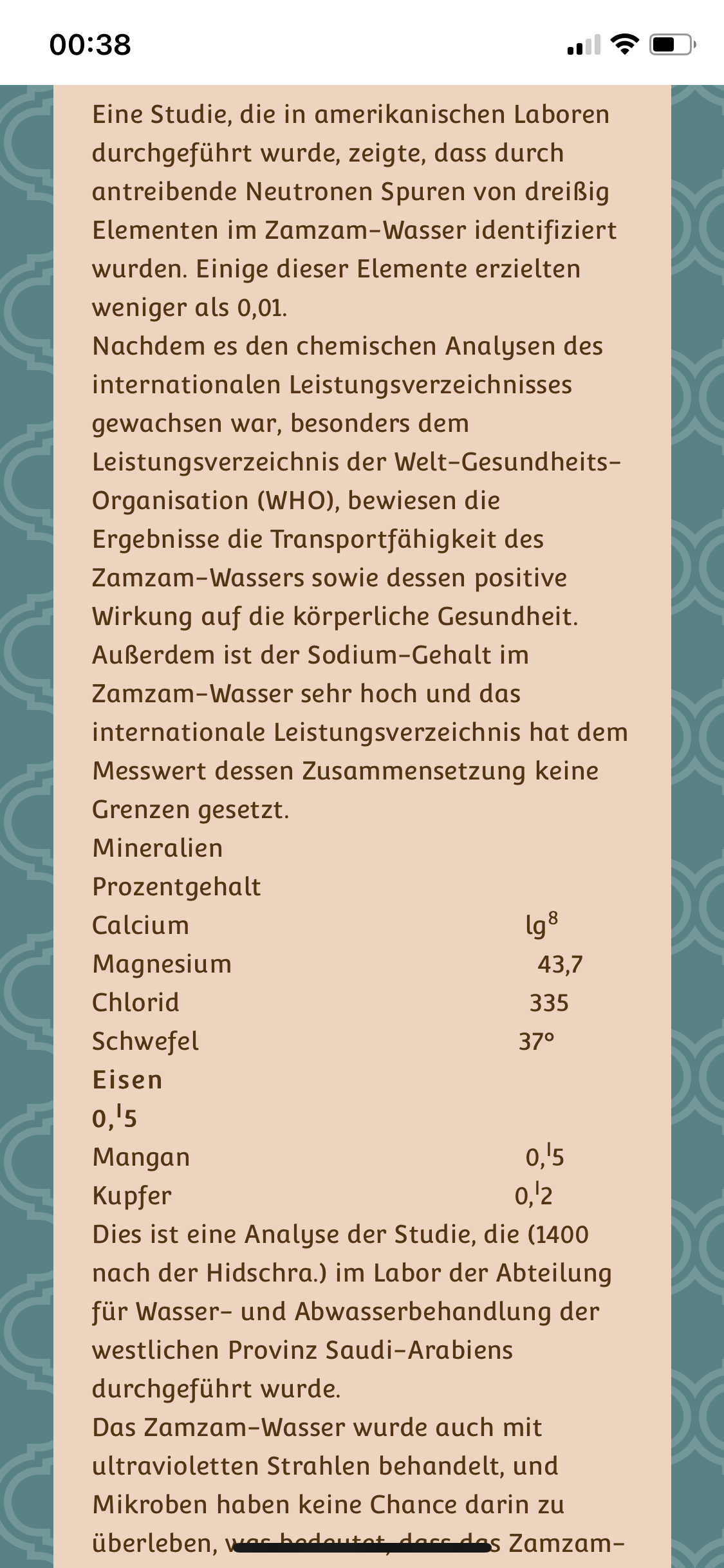 ZamZam Wasser aus Mekka Geschäftskunden TEST – Etikett-Detailaufnahme