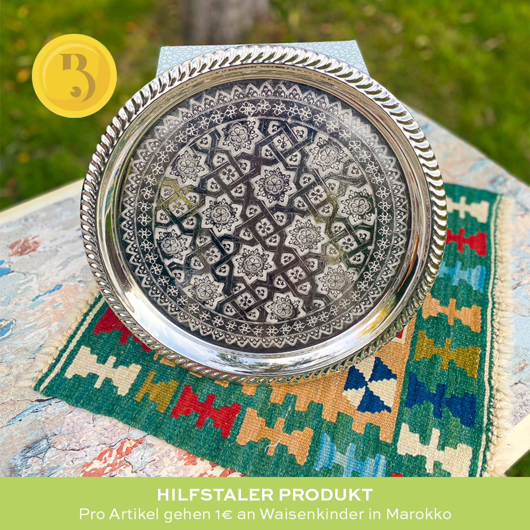 Orientalisches Teetablett Plate Silber 33 cm